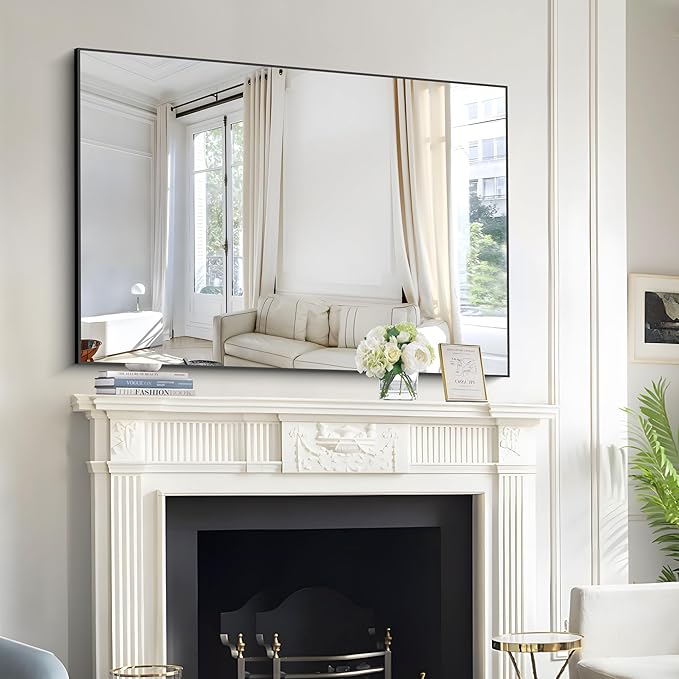 Black Bathroom Mirror for Wall, 60x36 Inch Rectangle Mirrors with Metal Frame, Large Modern Vanity Wall Mirror for Bathroom Living Room, Entryway Hangs Horizontal or Vertical