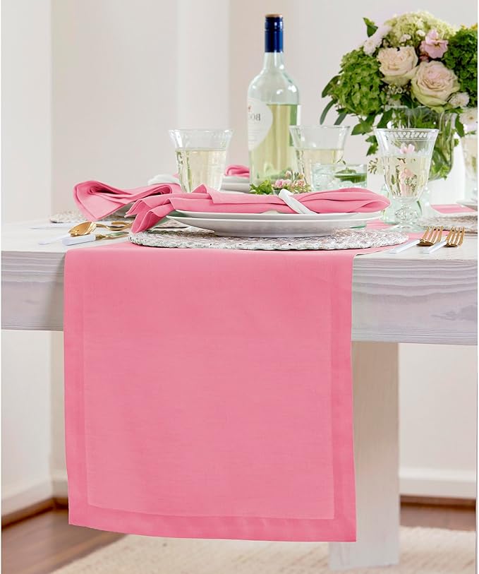 Solino Home Linen Table Runner 36 Inches - 100% Pure Linen Pink Carnation Table Runner 14 x 36 Inch Ideal for Dresser and Coffee Tables - Halloween - Fete