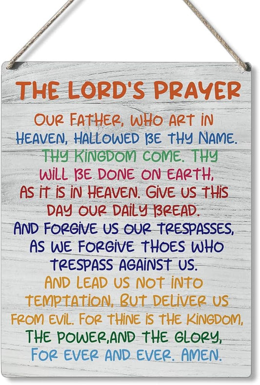 Inspirational Gift Signs the Lord's Prayer Our Father Who Art in Heaven Hallowed Be Thy Name Wooden Hanging Sign Religious Scripture Art Wall Home Decoration 10 x 8 Inches…