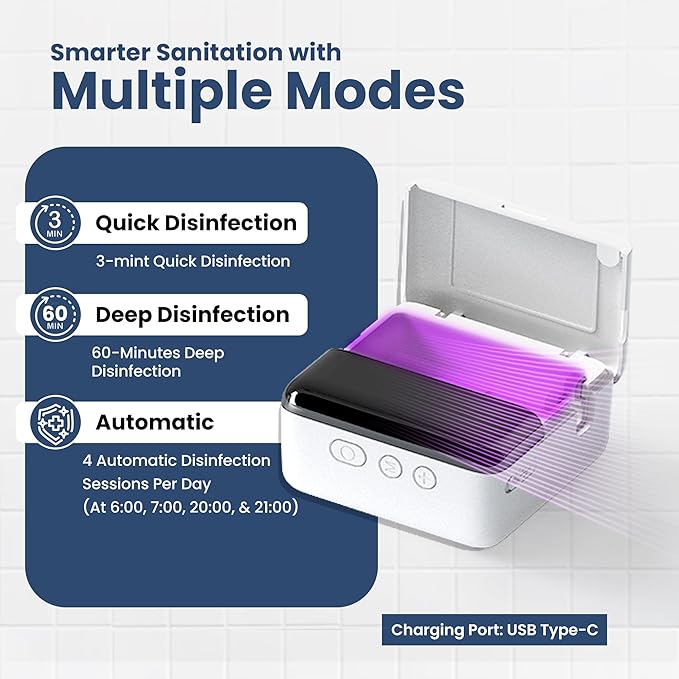 UV Toothbrush Sanitizer Holder & Cleaner with LED Clock Display & Hot Air Drying – Wall-Mounted UV Tooth Brush Holder for Bathroom Decor, Travel Use, Rechargeable Portable Design, Fits All Brushes