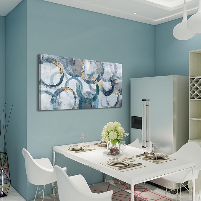 Mofutinpo Abstract Canvas Wall Art for Living Room, Modern Minimalist Wall Pictures Painting - Blue and Teal Room Decorations, cliques Framed Wall Art for Bedroom Office Artwork 20×40IN