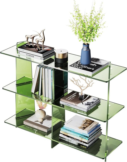 Acrylic Bookshelf, Small 3 Tier Open Bookcase for Small Spaces,Sofa Table, Hallway Entry Table for Home Living Room (Green, 39.4'' x 11.8'' x 31.5'')