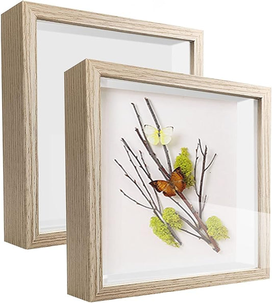 5x5 Small Shadow Box Frame Display Case , Display Case Box for Memorabilia, Medal, Wedding Memories, Crafts, Tickets and Photos (2Pcs-Natural Gray, 5x5)