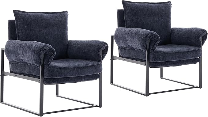 YISHENG Accent Chair with 6-Angle Adjustable Backrest, Chenille Fabric Living Room Chair Upholstered Lounge Chair, Modern Chair Cozy Reclining Chair for Reading Room, Set of 2 Dark Blue