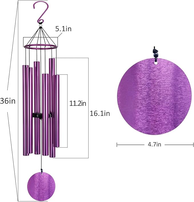 Memorial Wind Chimes Outdoor Large Deep Tone,36 Inch Wind Chimes Unique Tuned Relaxing Soothing Melody,Sympathy WindChimes for Mom,Dad，Garden, Yard, Patio, Porch，Home Decoration and Gift,(Purple)