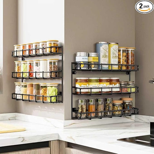 SUFAUY 2 Pack Spice Rack Wall Mount, 3 Tier Narrow Spice Rack Hanging Small Shelf for Cupboard, Black