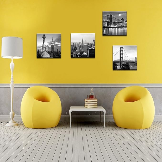 LevvArts Black and White City Wall Art Modern Brooklyn Bridge Picture Prints US Cityscape Canvas Artwork for Bedroom Home Decor