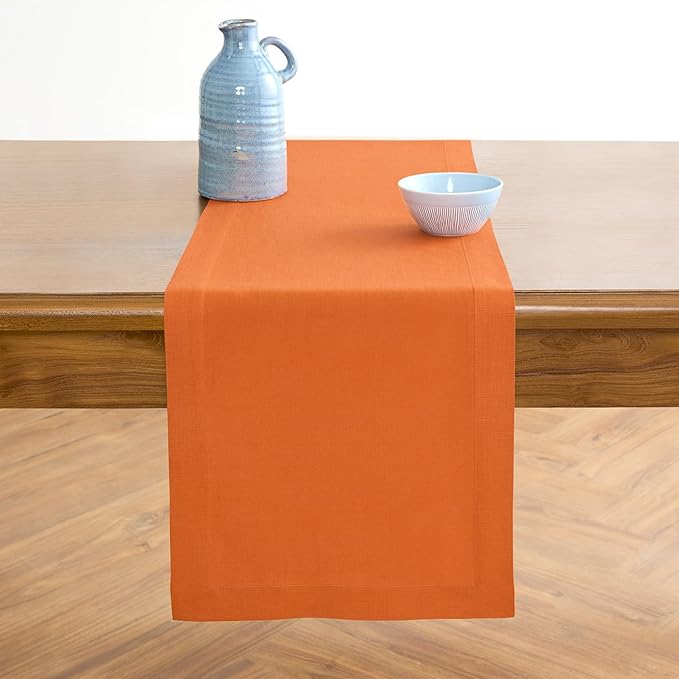 Solino Home Linen Table Runner 36 Inches - 100% Pure Linen Persimmon Orange Table Runner 14 x 36 Inch Ideal for Dresser and Coffee Tables - Fall, Autumn, Halloween, Thanksgiving - Fete