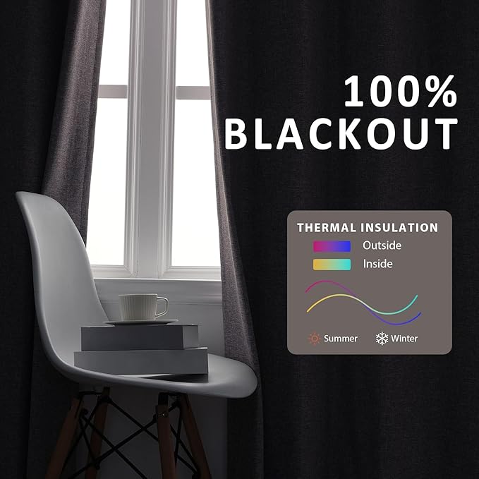 Macochico 100”Wx96”L Pinch Pleated 100% Blackout Linen Curtains Thermal Sliding Curtains for Bedroom Living Room Sliding Glass Door Farmhouse Shabby Chic Light Brown Drapery with Tieback 1 Panel