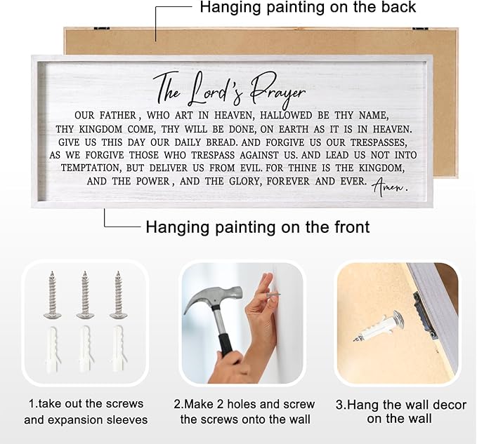 Our Father Prayer Bible Verse Framed Wall Art, 40''×15'' Rustic Religious Christian Lords Prayer Sign for God Jesus Christ Prayer, Horizontal Holy Inspirational Catholic Scripture Decor