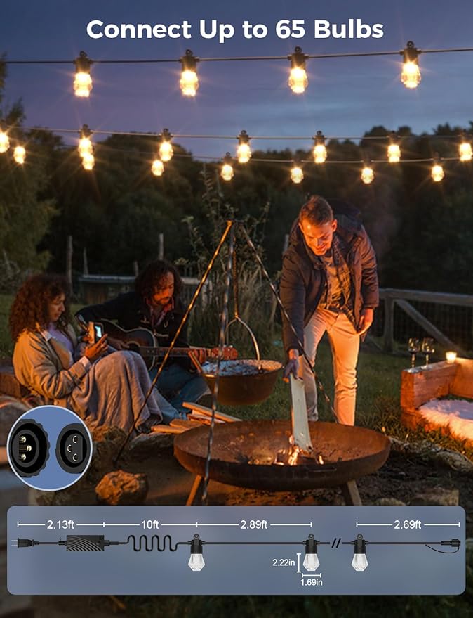 XMCOSY+ 96FT Smart Outdoor String Lights - RGBCWIC Dimmable Acrylic Bulbs, Color Changing LED Patio Lights APP WiFi Control, Compatible with Alexa, IP65 Waterproof Outdoor Lights for Backyard Porch