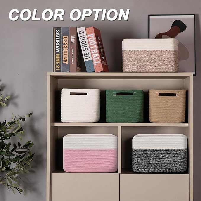 4 Pack Storage Baskets for Organizing, Woven Baskets for Shelves - Perfect for Toys, Books, Towels, and Clothes, Durable Gift Basket Bins Toy Storage, 12.7''Lx9''Wx7.8''H, Pink & White