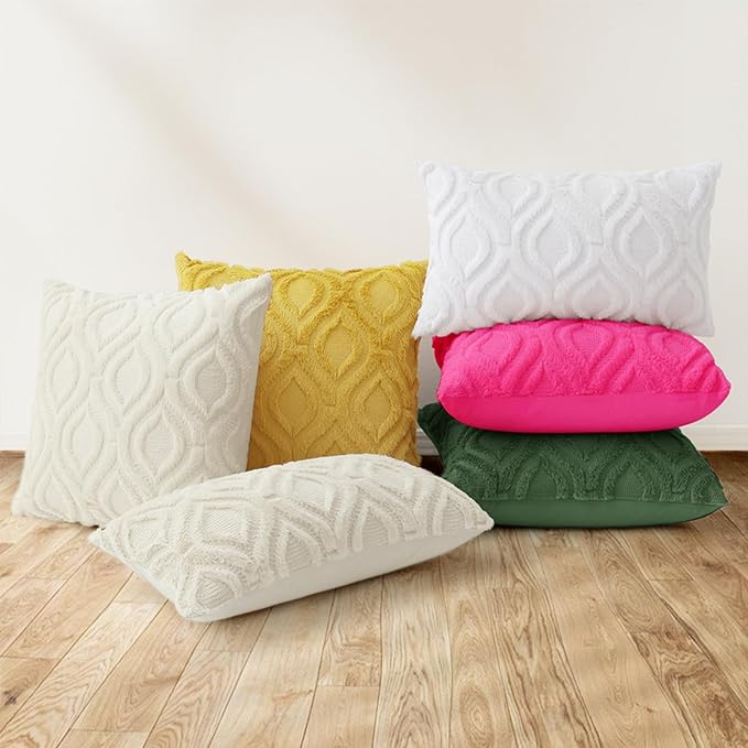 decorUhome Fall Throw Pillow Covers 22x22 Inch Set of 2, Soft Plush Decorative Faux Fur Hot Pink Solid Couch Pillow Covers, Accent Farmhouse Neutral Square Euro Pillow Cases for Sofa Bed Living Room