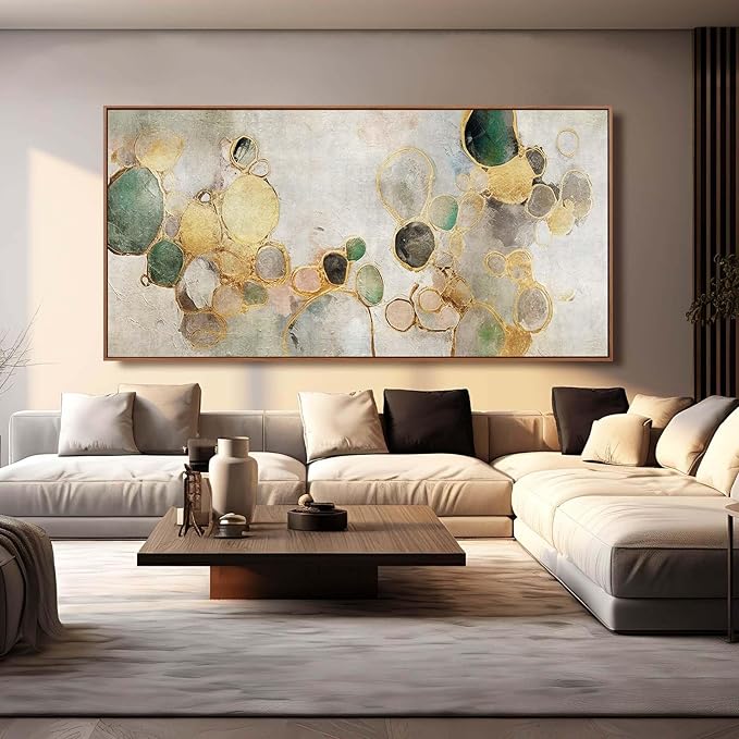 YJYart Circle Canvas Wall Decor Green and Gold Wall Art Posters Abstract Wall Decorations 36"x70" Home Decor for Bedroom Living Room
