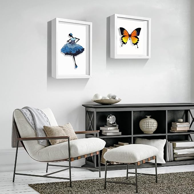 5x7 Small Shadow Box Frame Display Case , Display Case Box for Memorabilia, Medal, Wedding Memories, Crafts, Tickets and Photos (White, 5x7)