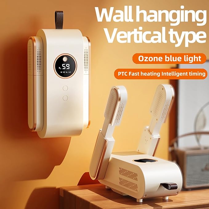 Shoe Dryer, Quick Drying Cleat Dryer with Smart Timer, Safe Shoe Deodorizer with Digital Display, Portable Foldable Boot Warmers for Home, Travel, Skiing and Holiday Gifts