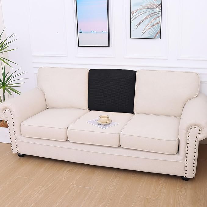 hyha Waterproof Couch Cushion Covers for Pets, Non Slip Sofa Seat Cover for Dogs Washable, Soft Thick Stretch Jacquard Fabric, Sofa Slipcovers with Elastic Bottom (1 Piece for Backrest L, Black)