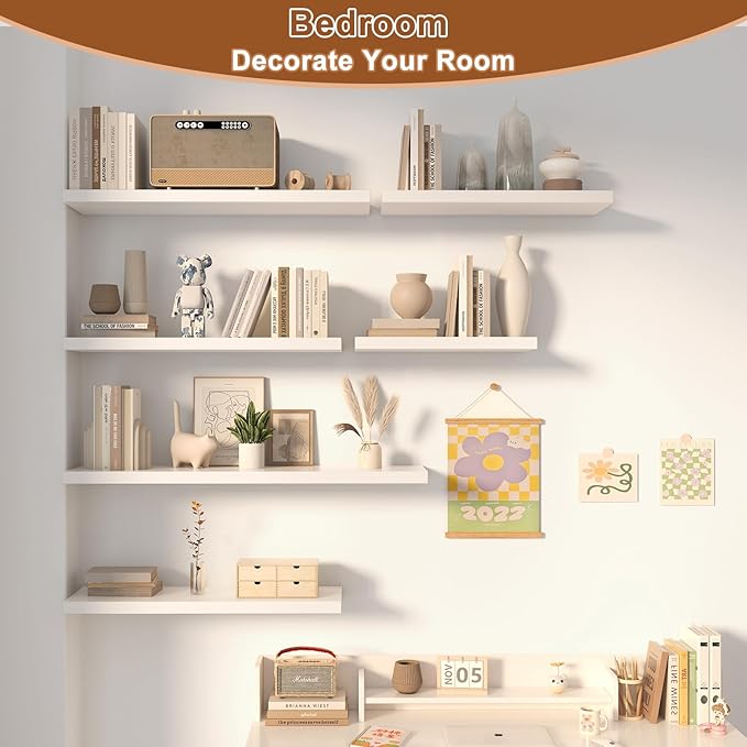 12 Inch Deep Floating Shelves for Wall 1 Pack White Floating Shelves Large Storage Space Wall Mount Shelf for Living Room Kitchen Bathroom 30" W x 12" D x 1.2" H White