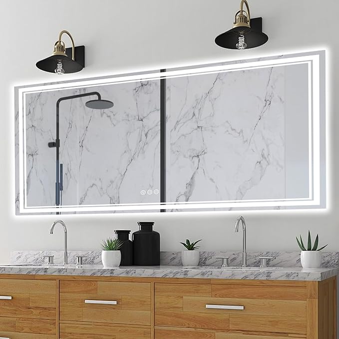 60x40 Inch Led Mirror for Bathroom with Front Light and Backlit, Dimmable Anti Fog Wall Bathroom Mirror with Led Lights, Water Proof, Decor Vanity Mirror
