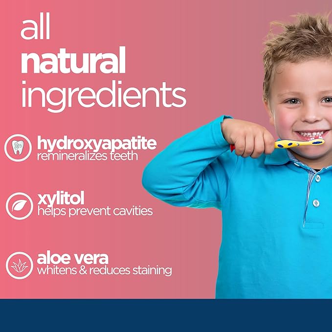 Wellnesse Kids Hydroxyapatite Toothpaste with Xylitol - Fluoride Free Toddler & Kid's Natural Toothpaste, Freshens Breath, Sensory-Friendly Oral Care, Vegan, Strawberry Flavor, 4 oz (Pack of 1)
