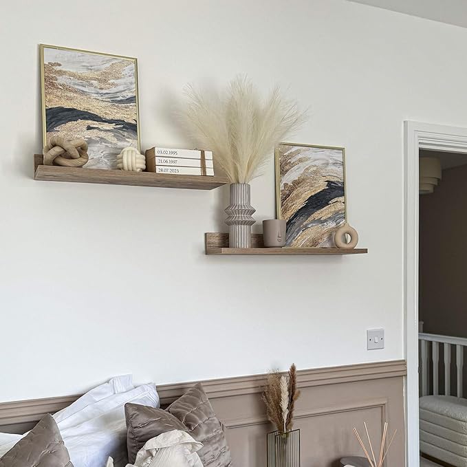 Mobili Fiver, Set of 2 Rachele Shelves, 23.62 in, Oak, Melamine-Finished, Wall Mounted Shelves for Bedroom, Corridor, Kitchen, Entrance, Living Room, Office, Italian Furniture