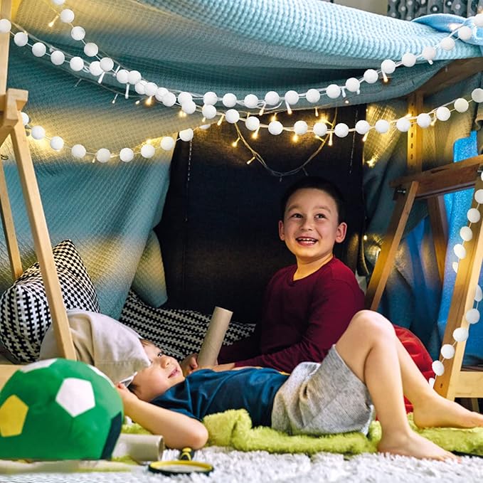 Jishi 3pk White Felt Pom Pom Garland Christmas Tree Decorations Indoor Home Decor, Cute Winter Wonderland Snow Ball Ornaments, Hanging String Pompom Snowball Beads, Xmas Holiday Birthday Party Banners