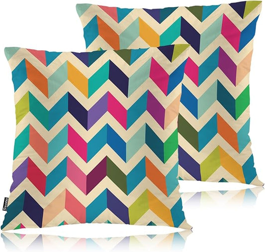 Swono Chevron Stripes Set of 2 Square 18x18 Inch Throw Pillow Cover Rainbow Zig Zag Herringbone Waves Soft Pillowcases Pillow Cushion Covers for Home Sofa Couch Bench Living Room Car Decoration