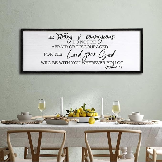 Be Strong And Courageous Sign Bible Verse Framed Wall Art, 32''×12'' Rustic Religious Christian Proverbs 3:5-6 Sign, Horizontal Holy Inspirational Catholic Scripture Decor