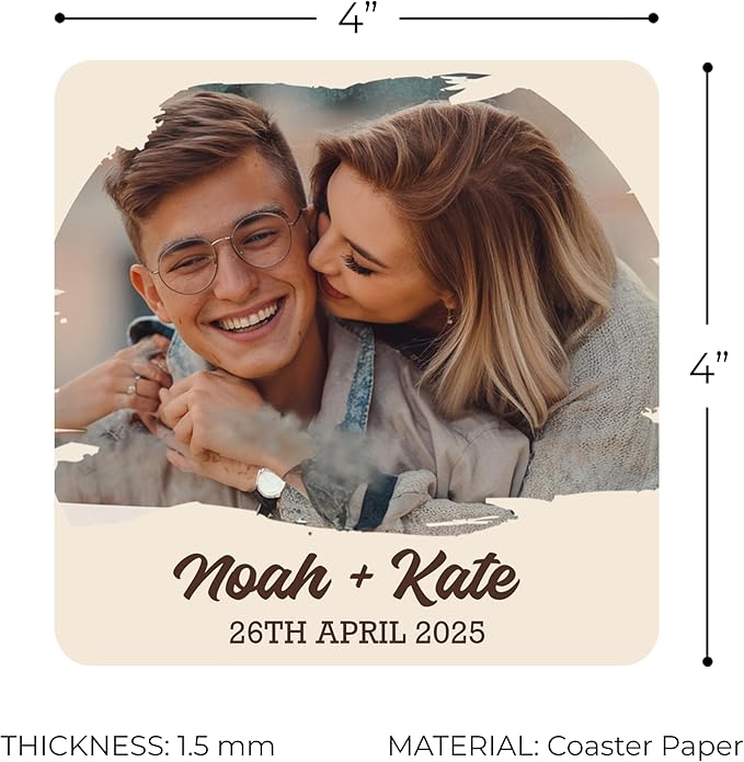 60 Pack Personalized Wedding Coasters, Custom Cardboard Coasters for Drinks with Photo Print and Text, Keepsake Wedding Favors and Gifts for Couples, 4x4 Square, Design 3