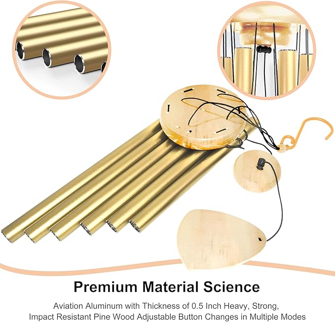 Large Aluminium Wind Chimes 37 Inches to Create a Zen Atmosphere Suitable for Outdoor, Garden, Patio Decoration. Classic Wind Chimes with Wind Catcher as a Gift for Unisex(Light Golden)