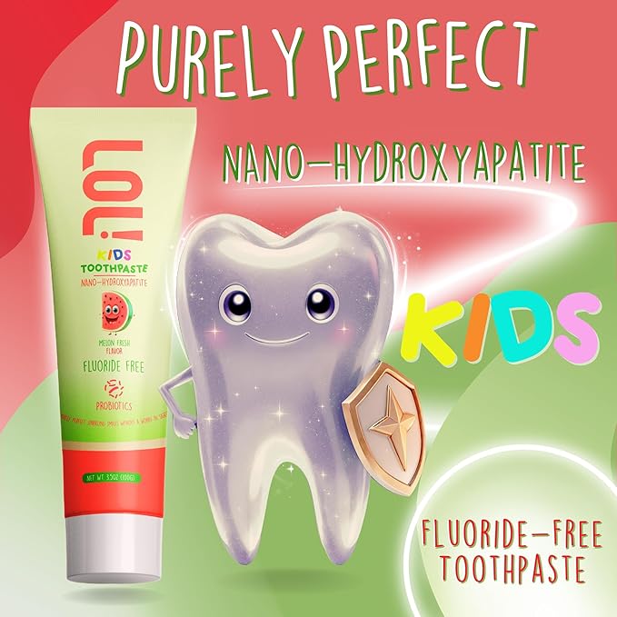 LOL Kids Toothpaste No Fluoride, Nano Hydroxyapatite Toothpaste, Probiotics, Xylitol Tooth Paste Kids | Remineralizing | Natural | Plant-Based Foam | Pasta De Dientes para Niños (Watermelon)