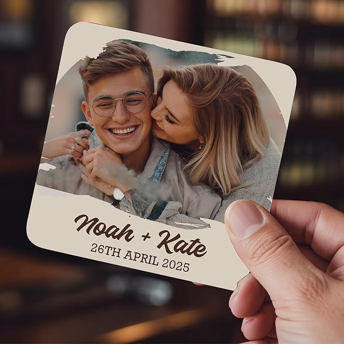 60 Pack Personalized Wedding Coasters, Custom Cardboard Coasters for Drinks with Photo Print and Text, Keepsake Wedding Favors and Gifts for Couples, 4x4 Square, Design 3