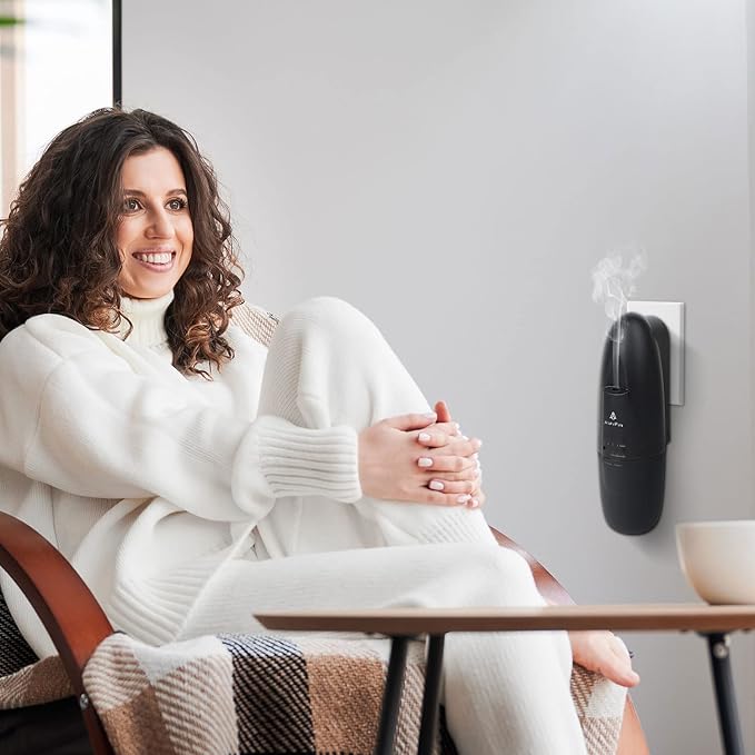 AROMAPLAN Authentic Plug in Waterless Diffuser - Up to 500 Sq. FT Coverage - Nanotechnology Plug in Oil Diffuser for Essential Oils -for Home and Office - Wall Silent & Waterless Oil Diffuser (Black)