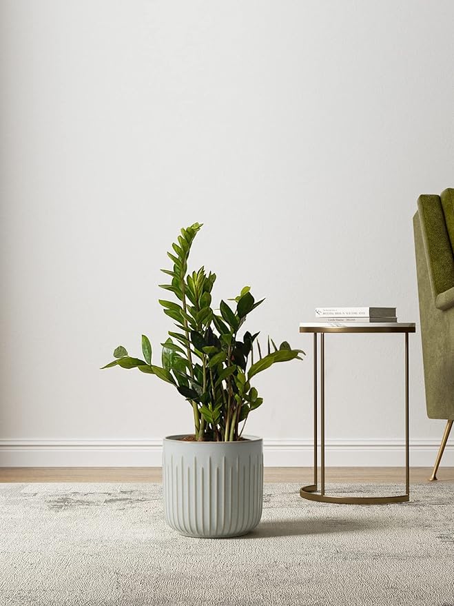 LE TAUCI Fluted Ceramic Planters Set of 3 – 8.3/7 / 5.7 in Blue Gray Reactive Cylinder Indoor Plant Pots with Drainage Plug & Mesh, Glossy Stoneware Flower Pots for Succulents Herbs