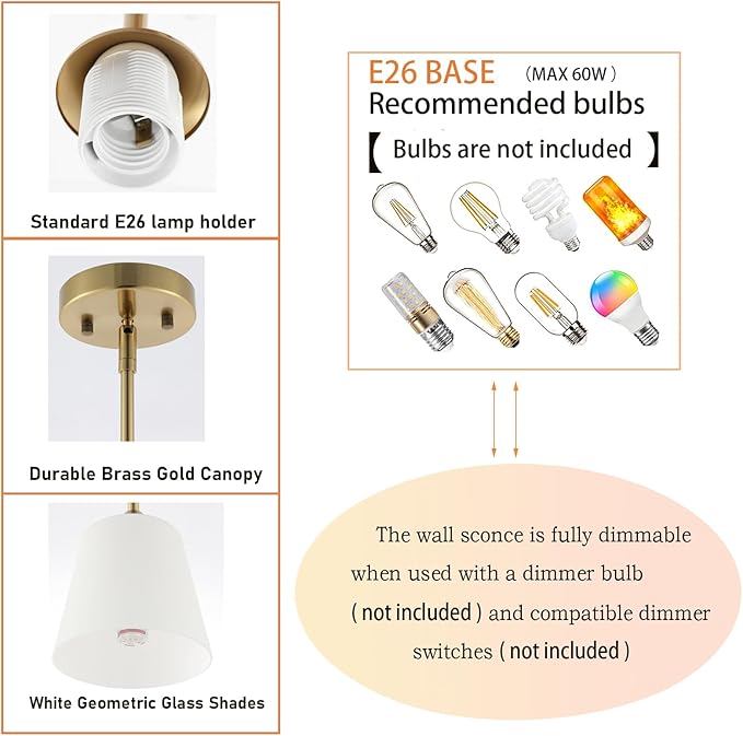 Modern Gold Pendant Light 3 Pack Brushed Brass Mid Century Chandelier White Cylinder Glass Shades Adjustable Rods Farmhouse Ceiling Hanging Lighting Fixture Kitchen Island Dining Room Bedroom