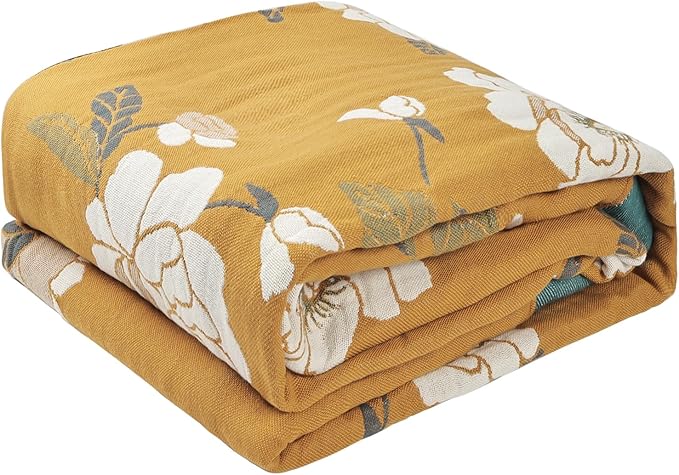 Boho Throw Blanket for Bed - 100% Pure Cotton Ultra Soft Rustic Quilt - Farmhouse Decor Bed Blankets, All Season Rustic Throw for Sofa Couch Chair(60"×80", Flower Branch 2)