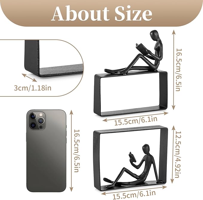 Sziqiqi Book Ends for Shelves Decorative: Heavy Duty Bookends for Books Cast Iron Cute Bookends Decorative Bookends for Shelves Office Desk Bookcase Bookshelf - Gift for Boys Girls Men Women Nerdy