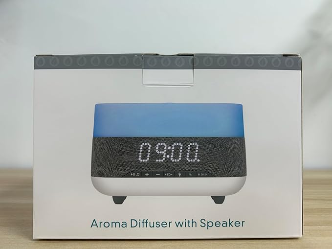Versatile Essential Oil Diffuser, 300ml Aroma Diffuser with Bluetooth Speaker and Alarm Clock, 7 Colors LED Light Aromatherapy Diffusers & Cool Mist Humidifier 3-Level Brightness, Auto-Off Protection