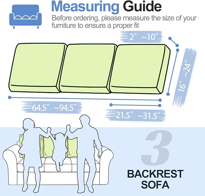 Large Backrest Cushion Covers Super Stretch Backrest Covers for 3 Cushion Couch Sofa, Couch Back Cushion Covers Featuring with Chenille Yarn (Softer Version, 3PC, Green)