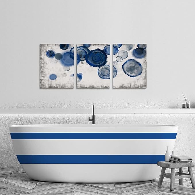 YJYart Abstract Watercolor Wall Painting Pictures for Bathroom Wall Decor Navy Blue Canvas Prints Blue and White Wall Art for Bedroom Kitchen Office 12"x16"x3p