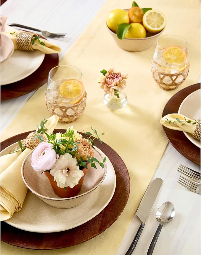 Solino Home Linen Golden Straw Table Runner 144 Inches Long - 100% Pure Linen Extra Long Table Runner 14 x 144 Inch for Fall, Autumn, Thanksgiving - Fete