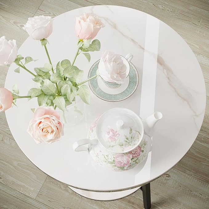 Side Table - Sintered Stone End Couch Table with Metal Frame & Gold Veins for Sofa Living Room Bedroom Bedside Coffee Small Spaces - Waterproof, Scratch-Resistant - Easy Assembly