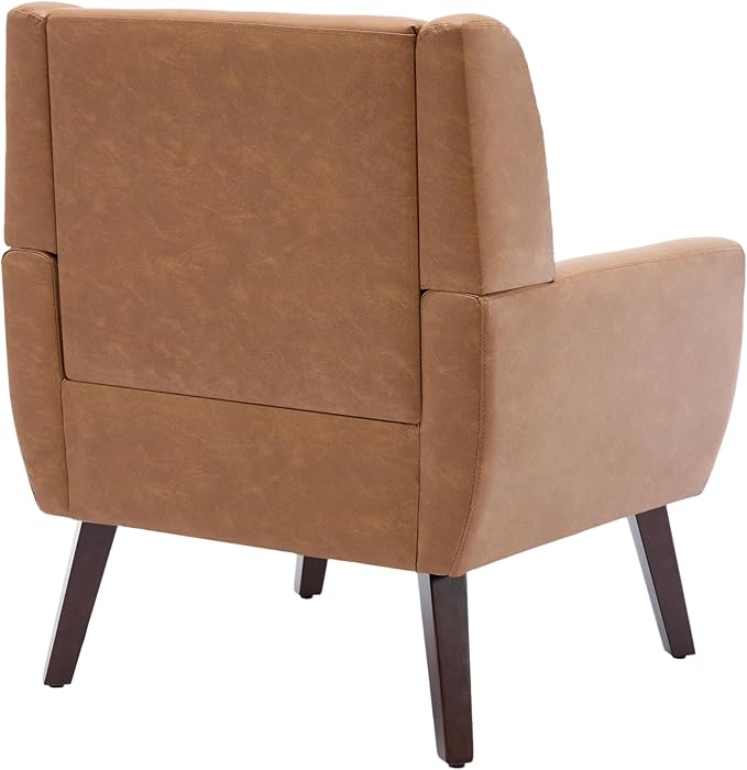 UIXE Faux Leather Accent Chair, Modern Arm Club Chair Upholstered Armchair for Living Room, Comfy Single Sofa Seats Button Tufted Reading Seating, Brown
