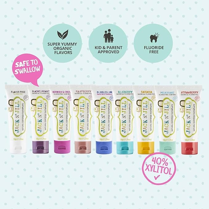 Jack N' Jill Natural Toothpaste for Baby and Infants - Fluoride Free Training Toothpaste, 40% Xylitol, BPA-Free - Flavor Free, 1.76 oz (Pack of 2)