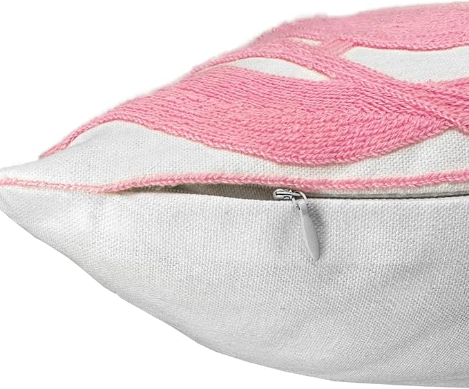 Alysheer Farmhouse Floral Leaves Embroidered Decorative Throw Pillow Cover 18x18 inches, Boho Tufted Flowers Embroidery Pattern Chic Cotton Cushion Case for Couch Bed Sofa Living Room(Light Pink)