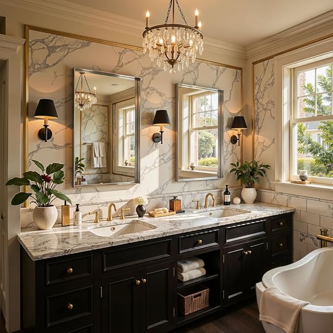 55"x30" Silver Framed Bathroom Mirror, Large Rectangular Vanity Mirror, Aluminum Metal Frame, Wall Farmhouse Modern Wall-Mounted Mirrors for Bathroom, Bedroom, Living Room, Over Sink