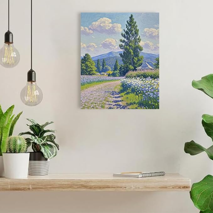 Countryside wildflowers landscape canvas poster natural plant flower artwork retro pastoral flower path suitable for farmhouse decoration