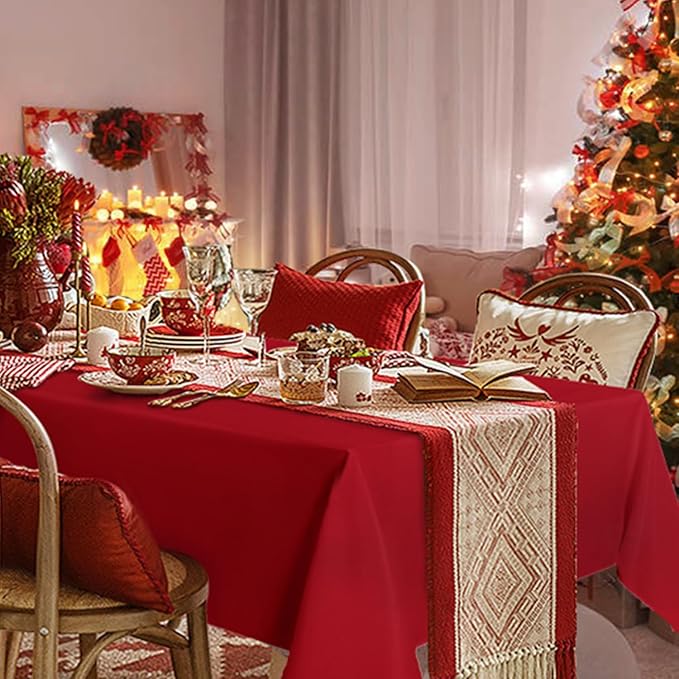 sancua Rectangle Tablecloth - 54 x 120 Inch - Water Resistant Spill Proof Washable Polyester Table Cloth, Decorative Fabric Table Cover for Dining Tables, Buffet Parties, Christmas Red