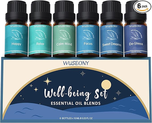 Well-Being Essential Blends Oils Set, Aromatherapy Oils Gift Set for Diffusers Home, Fragrance Oil Scent for Candle Soap Making - Happy, Calm Mind, De-Stress, Relax, Focus, Sweet Dreams
