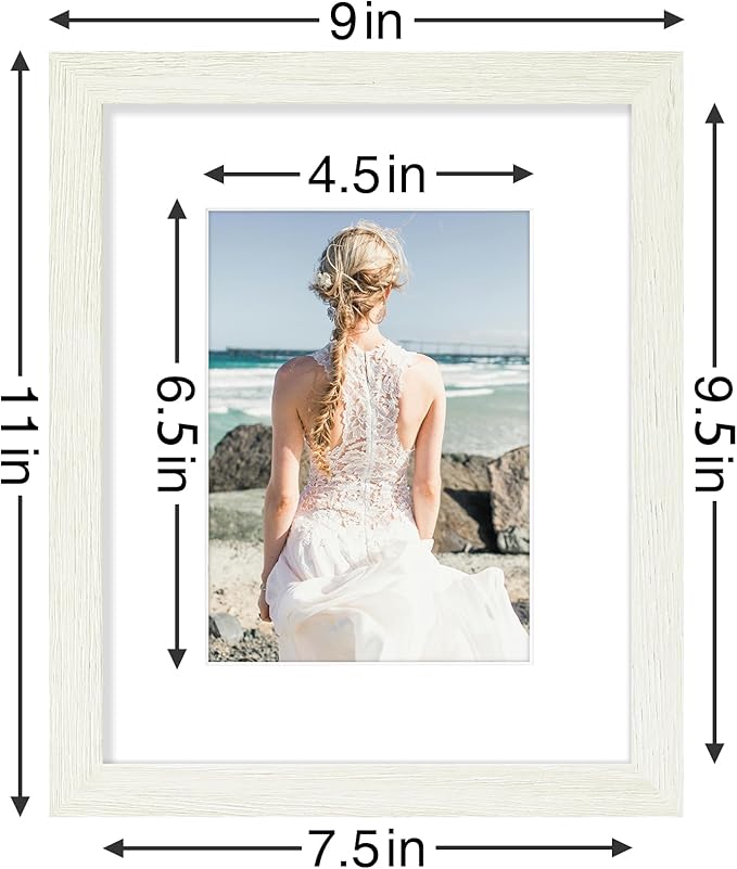 Vittanly 8x10 Picture Frames Set of 9, Shatter Resistant Plexiglass, Display 5x7 Pictures with Mat or 8x10 without Mat, Photo Frames for Wall or Tabletop, Engineered Wood, Whitemist